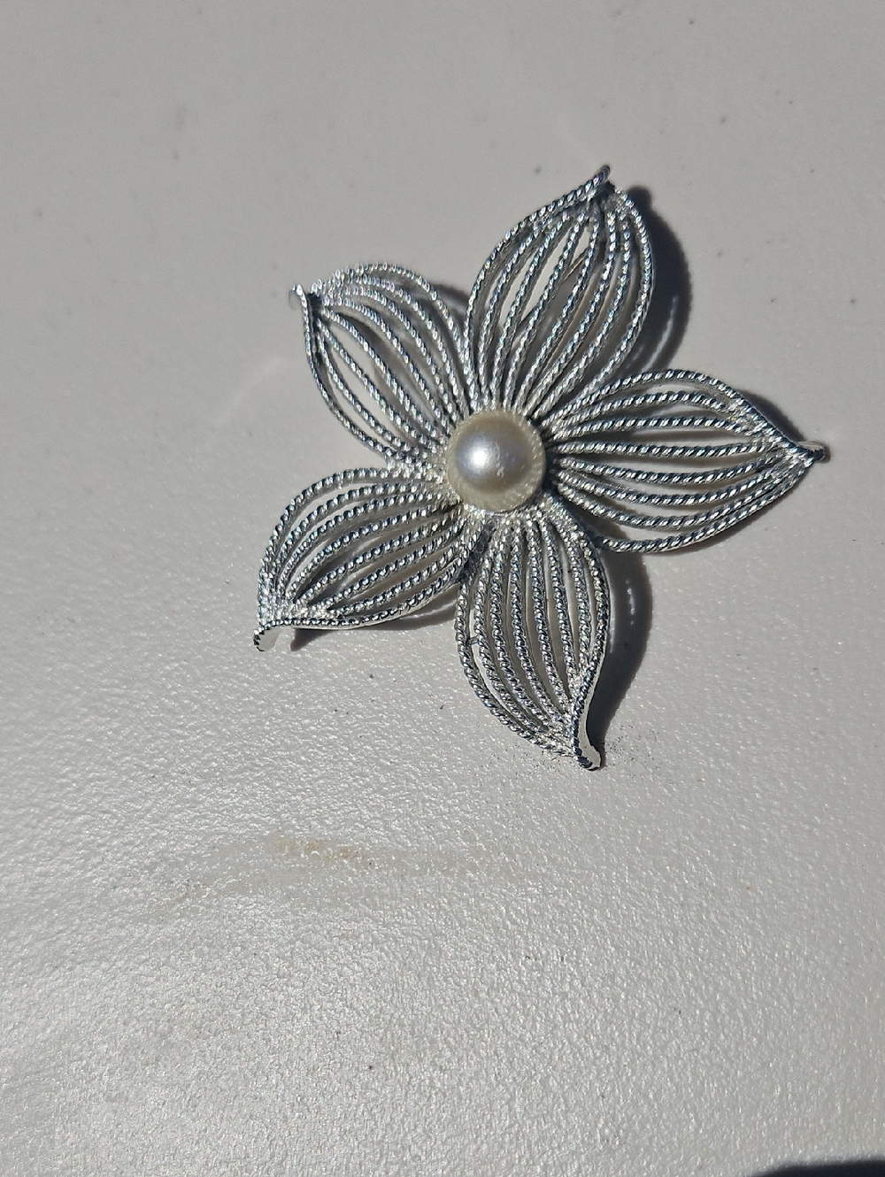 Silver Floral Pearl Center Brooch - Women's Jewelry